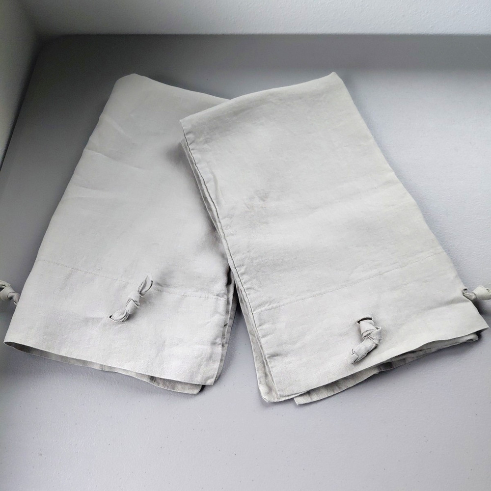 IKEA Linen Pillow Shams QUEEN Set of 2 Khaki Beige Knot Tie Detail Luxury Chic
